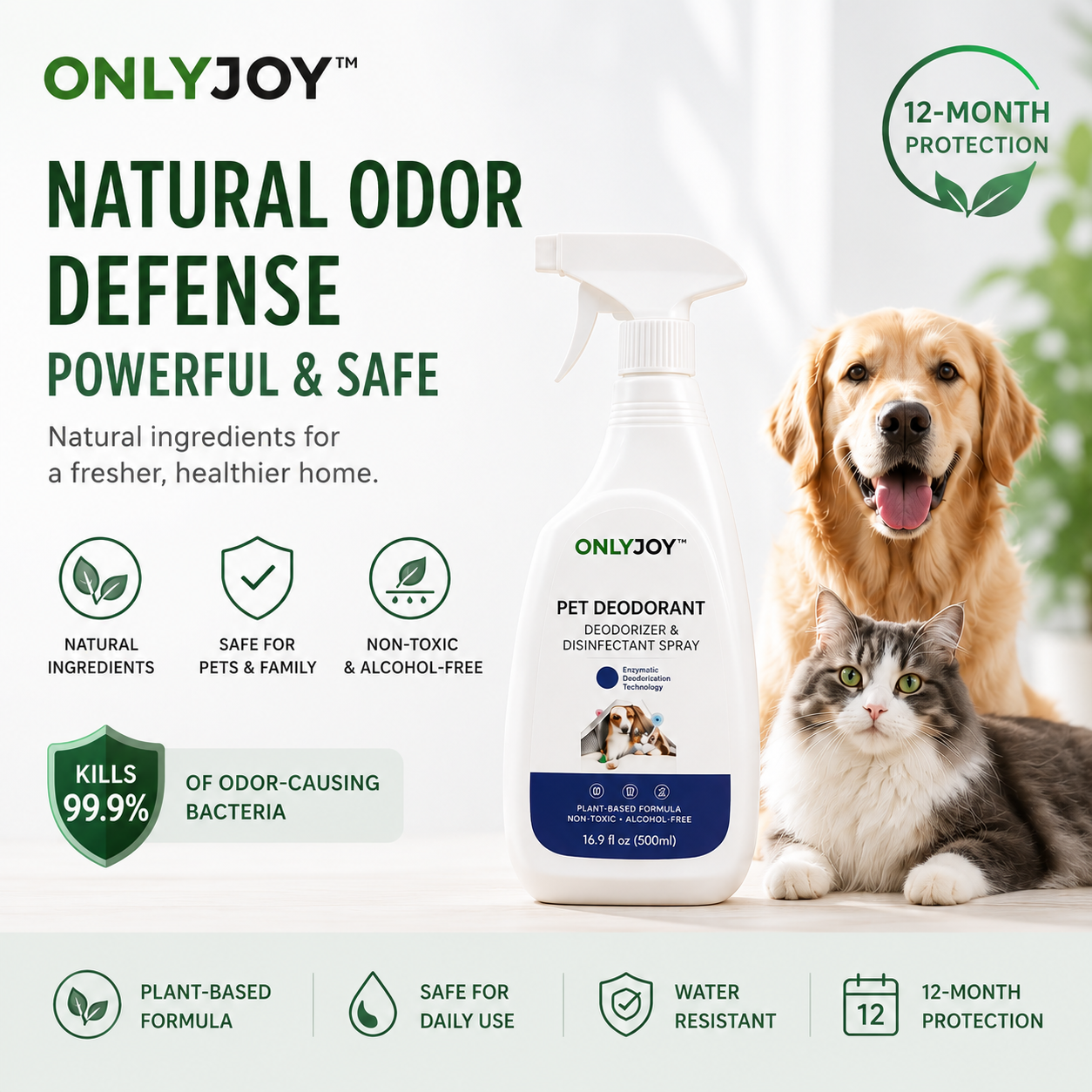 ONLYJOY™ Pet Deodorant Spray – Natural Odor Eliminator & Disinfectant for Dogs & Cats